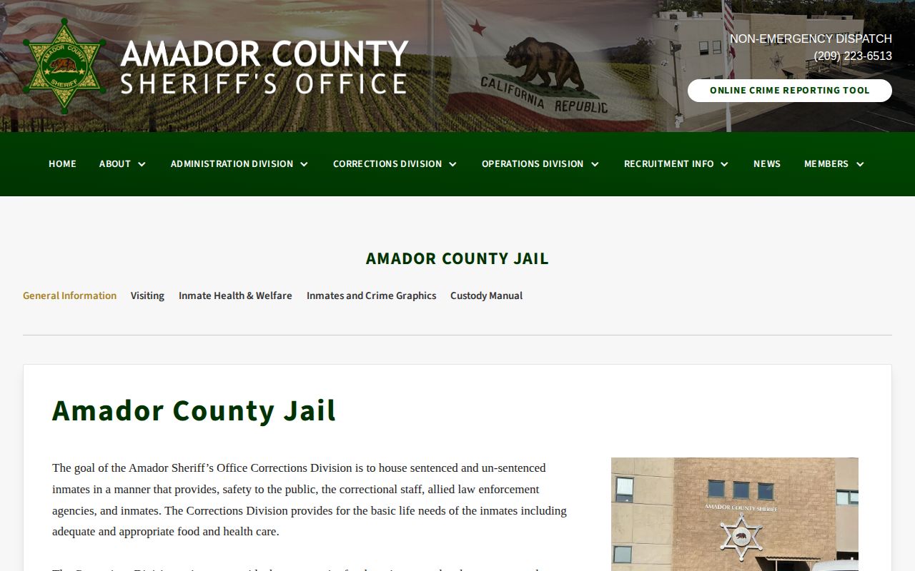 Amador County Jail booking and custody information