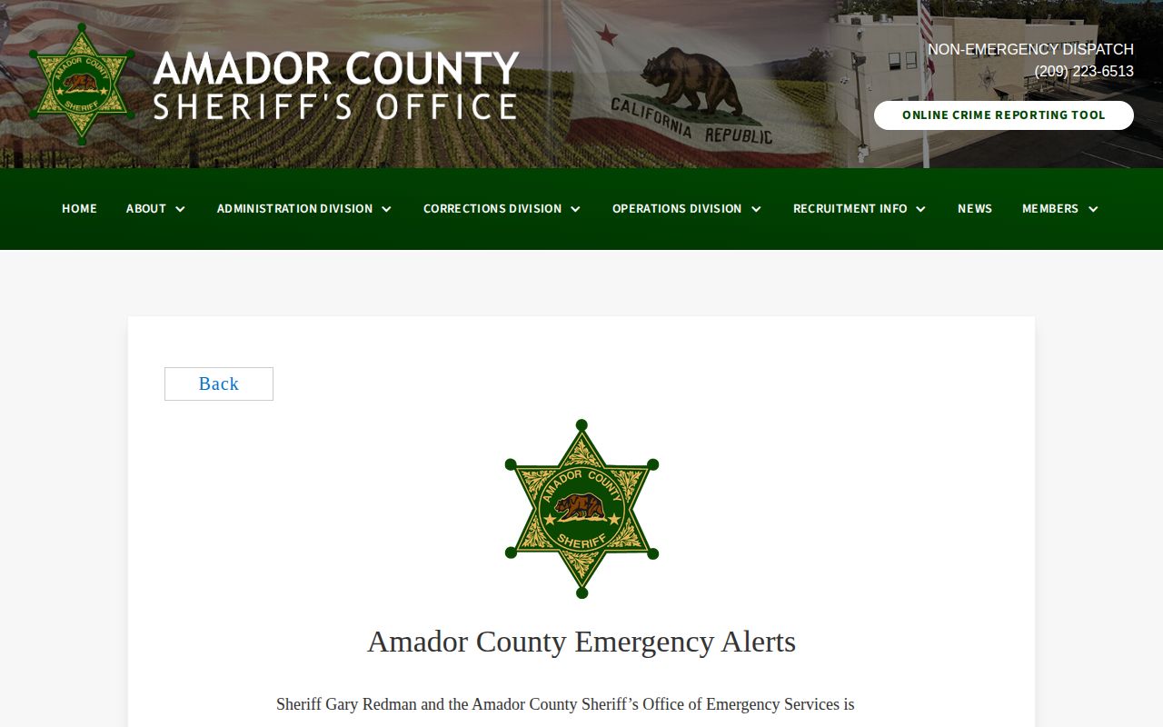 Amador County emergency law enforcement alerts distinct from custody records
