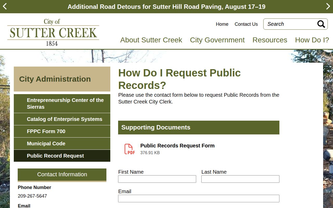 Sutter Creek Police arrest public-records request for Amador County booking information